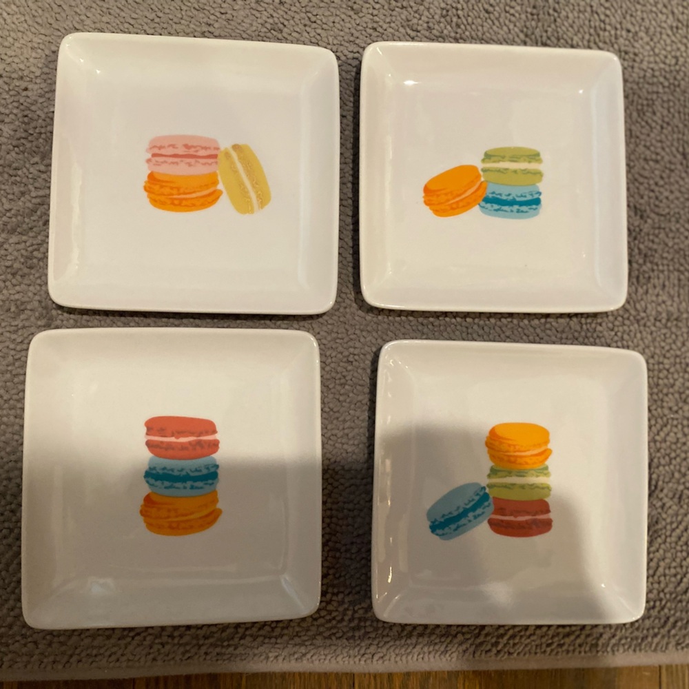 Paper source White Dessert Plates with Colorful Macaron Theme - boxed Set of 4